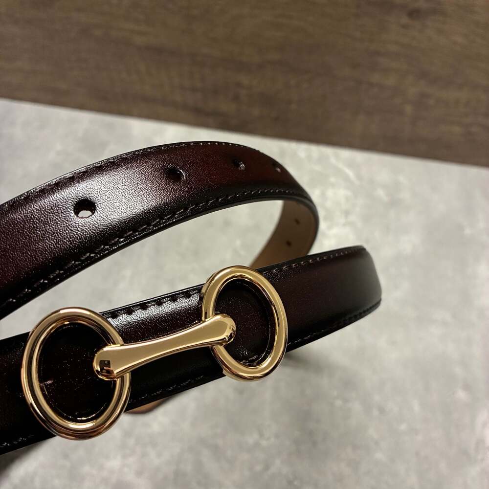 Vintage Epsom  Swift Style Women Skinny Horsebit Leather Heritage Belt in Dark B - Picture 5 of 5